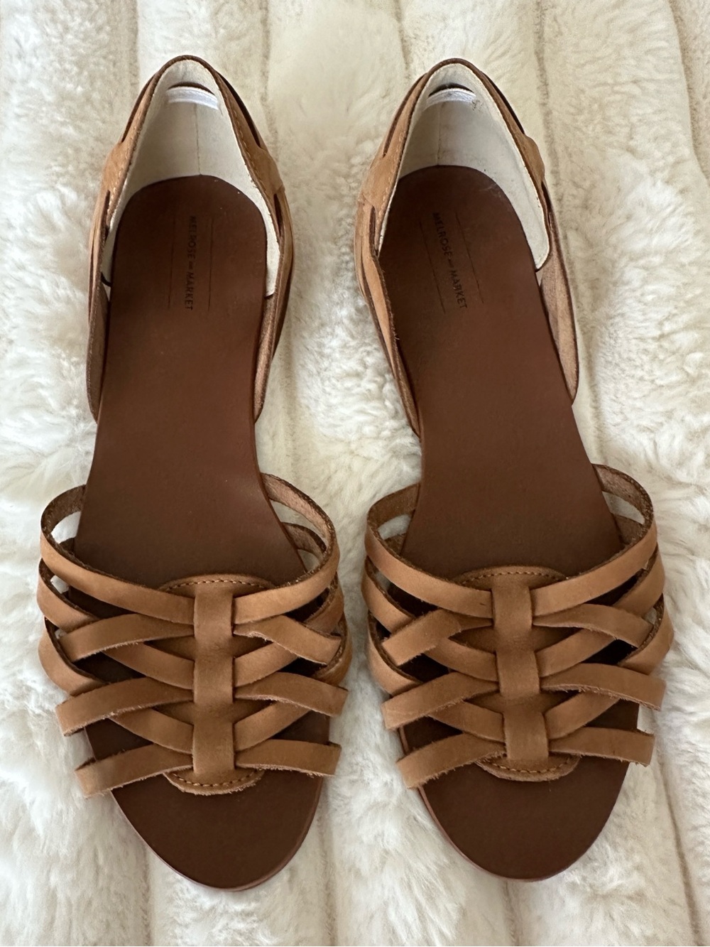 Melrose and Market Tan Woven Flat Leather Sandals